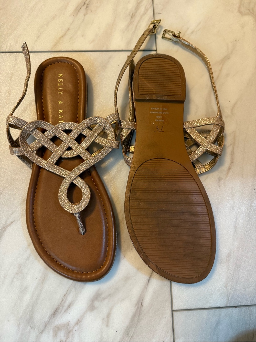 Kelly & Katie Metallic Gold Braided Toe-Loop Sandals